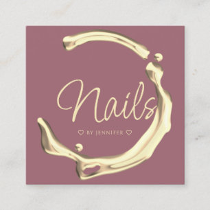 Tarjeta De Visita Cuadrada Splash Gold Polaco Elegante Nails Modernos