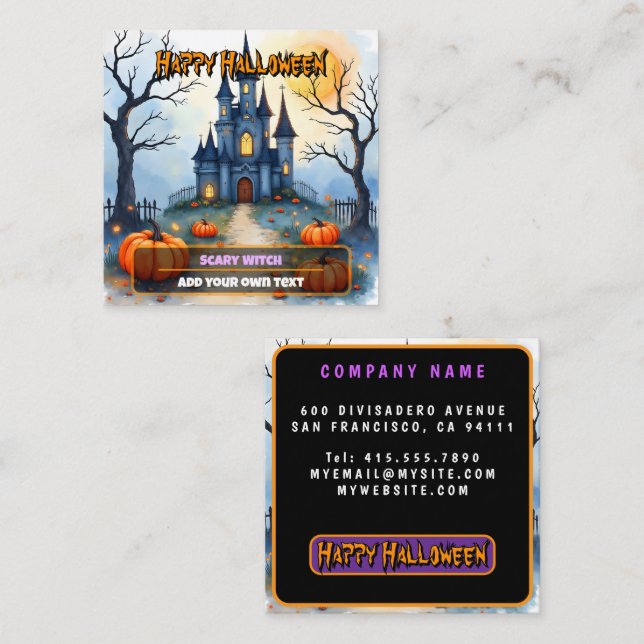 Tarjeta De Visita Cuadrada Spooky Cute Trendy Halloween Collection (Anverso / Reverso)