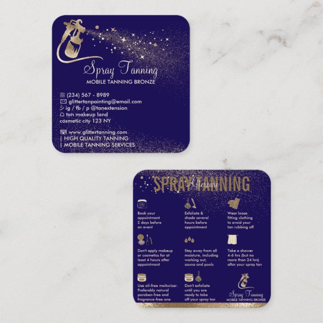 Tarjeta De Visita Cuadrada Spray Tan Aftercare Instrucciones de la marina (Anverso / Reverso)