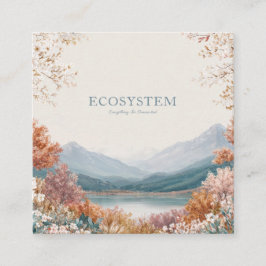 Tarjeta De Visita Cuadrada Spring Mountain Gold Frame Floral Landscape