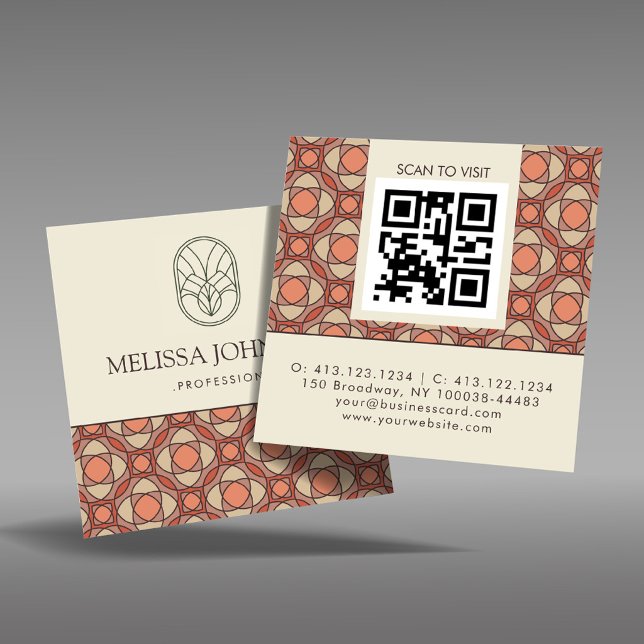 Tarjeta De Visita Cuadrada Square Mid-Century Modern Pattern QR (Subido por el creador)
