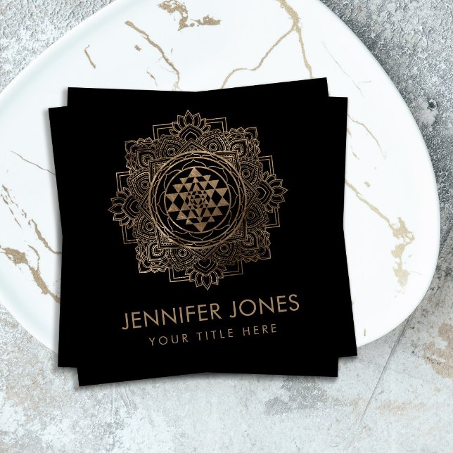 Tarjeta De Visita Cuadrada Sri Yantra / Sri Chakra en loto dorado (Subido por el creador)