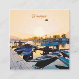 Tarjeta De Visita Cuadrada Srinagar, India - Barcas Shikara en el lago Dal