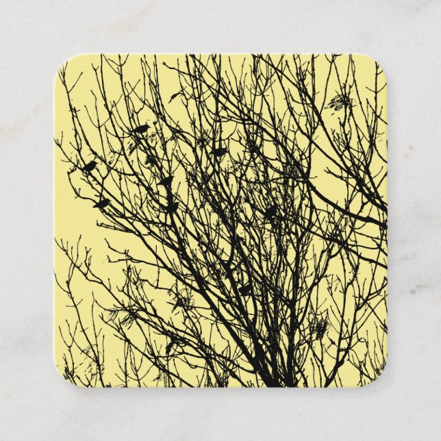 Tarjeta De Visita Cuadrada Starlings in a Tree - Black on Pale Yellow F5EA93 (Anverso)