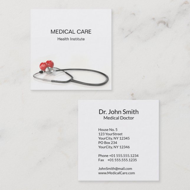 Tarjeta De Visita Cuadrada Stethoscope with Heart | Medical Care & Healthcare (Anverso / Reverso)