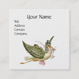 Tarjeta De Visita Cuadrada STORK BABY SHOWER Pink White Pearl Paper