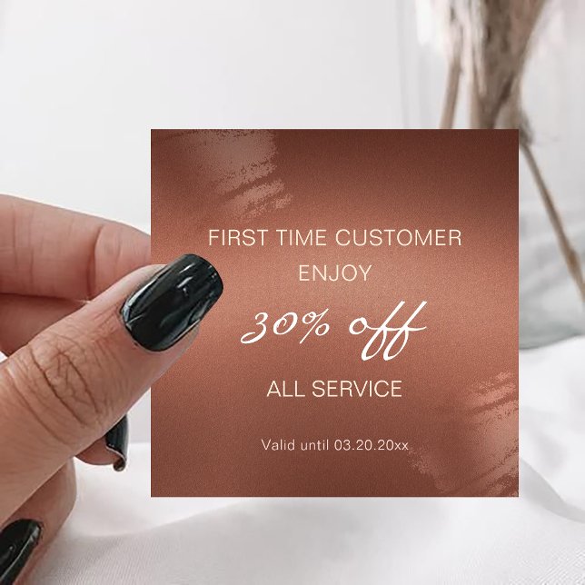 Tarjeta De Visita Cuadrada Stylish Bronze Logo First Time Discount Card (Modern Stylish Bronze Logo First Time Discount Square Business Card)