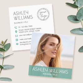 Tarjeta De Visita Cuadrada Stylish Modern Custom Photo Color Logo Green