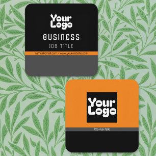Tarjeta De Visita Cuadrada Sube tu logotipo   Negro Gris y Naranja (editable)