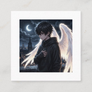 Tarjeta De Visita Cuadrada Sudadera gráfica de chico anime con alas de ángel