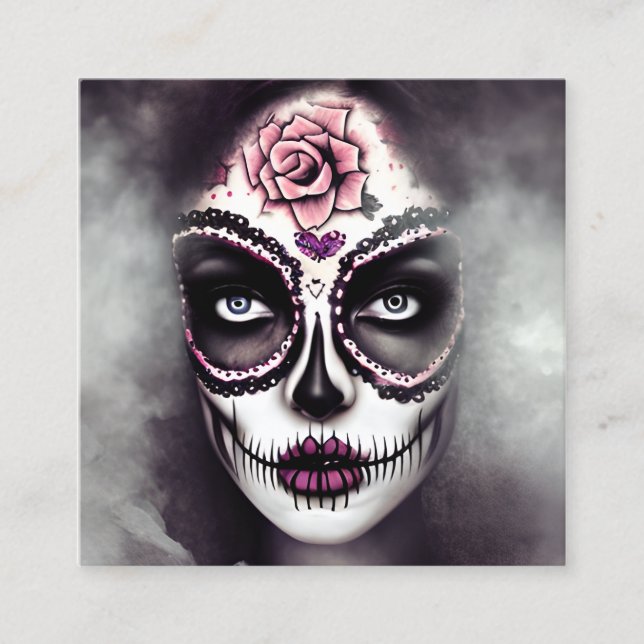 Tarjeta De Visita Cuadrada Sugar Skull Mujer Oscuro Grunge Gothic Steampunk S (Anverso)