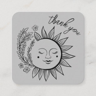 Tarjeta De Visita Cuadrada Sun Floral Boho GRACIAS Elegante QR Code Gray