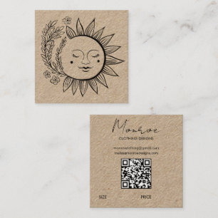 Tarjeta De Visita Cuadrada Sun Floral Boho Line Art QR Code PERSONALIZADO HAN