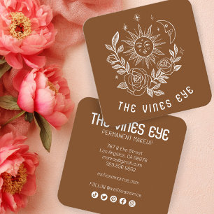 Tarjeta De Visita Cuadrada Sun Moon y los Rosas PERSONALIZADOS de Boho mágico
