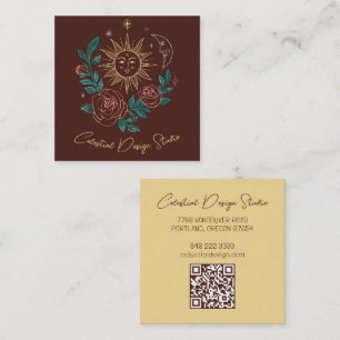 Tarjeta De Visita Cuadrada Sun Moon y Rosas Magic Boho PERSONALIZADO colorido