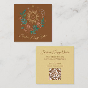 Tarjeta De Visita Cuadrada Sun Moon y Rosas PERSONALIZADO mágico Boho Earthy 
