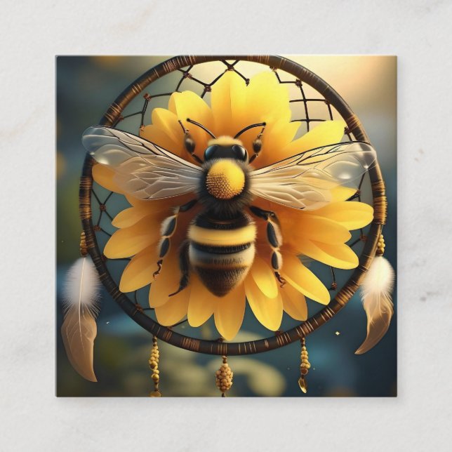 Tarjeta De Visita Cuadrada Sunflower Bee Dreamcatcher, (Anverso)
