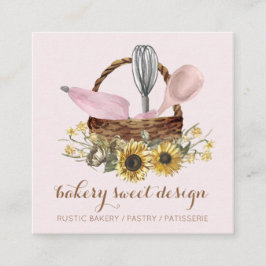 Tarjeta De Visita Cuadrada Sunflower Pink Whisk Spoon Pastry Bag Bakery Chef
