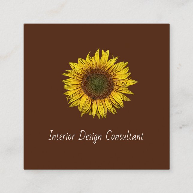 Tarjeta De Visita Cuadrada Sunflower QR code Interior Designer Rustic Brown (Anverso)