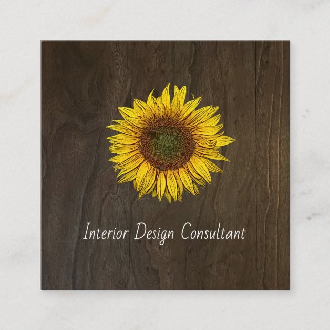 Tarjeta De Visita Cuadrada Sunflower QR code Interior Designer Rustic Wood (Anverso)