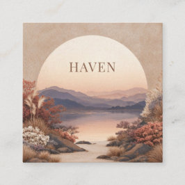 Tarjeta De Visita Cuadrada Sunset Lake Landscape Peach Semicircle Geometric