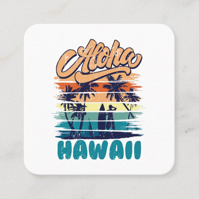 Tarjeta De Visita Cuadrada Surf - Aloha Hawaii (Anverso)