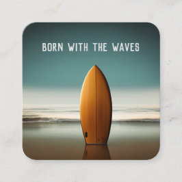 Tarjeta De Visita Cuadrada Surfboard De Madera En La Playa Del Océano