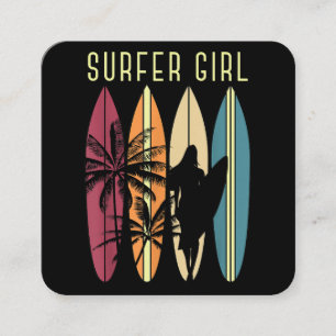 Tarjeta De Visita Cuadrada Surfista Chica Surfboard Chicas Surf Oce