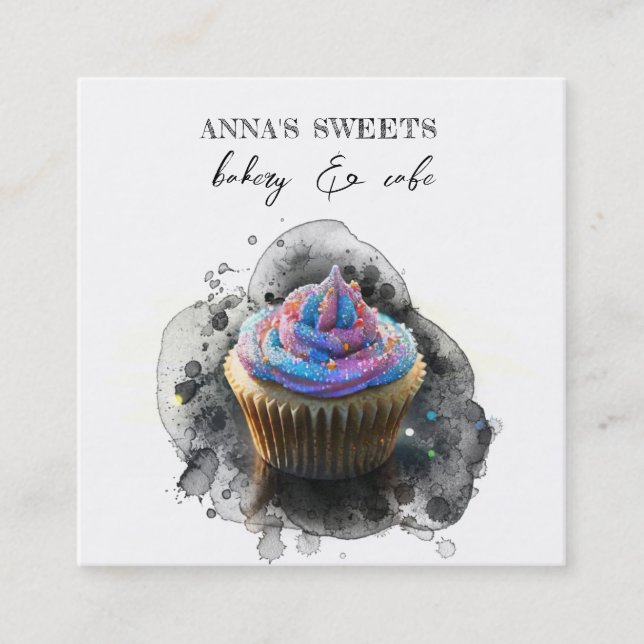 Tarjeta De Visita Cuadrada *~* Sweet Shop 3 QR Backery Cupakes (Anverso)
