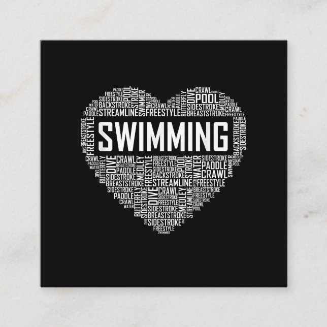 Tarjeta De Visita Cuadrada Swimming Heart Coach Swimmer Gift Swift Lover Rega (Anverso)