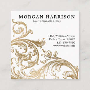 Tarjeta De Visita Cuadrada Swirl Barroco Damask Gold