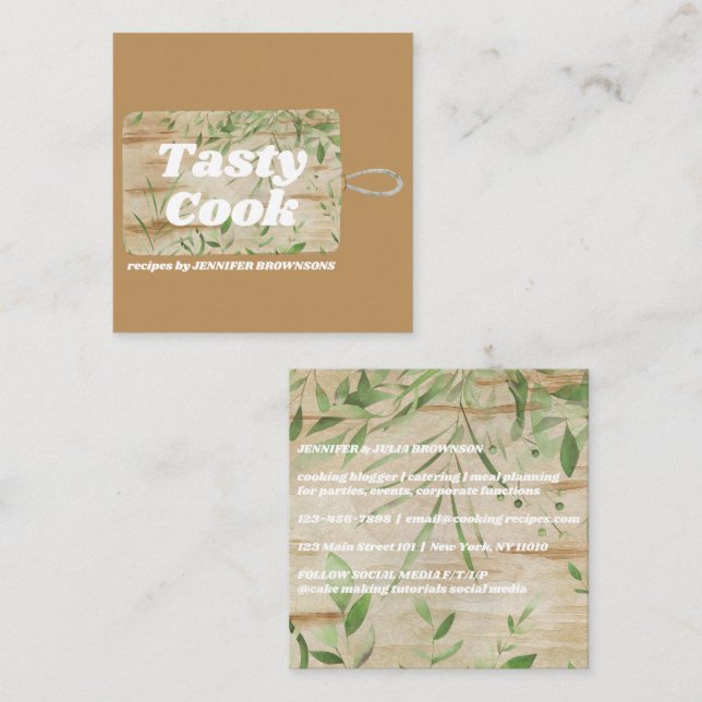 Tarjeta De Visita Cuadrada Tabla de cortar Cocina Rústica (Anverso / Reverso)