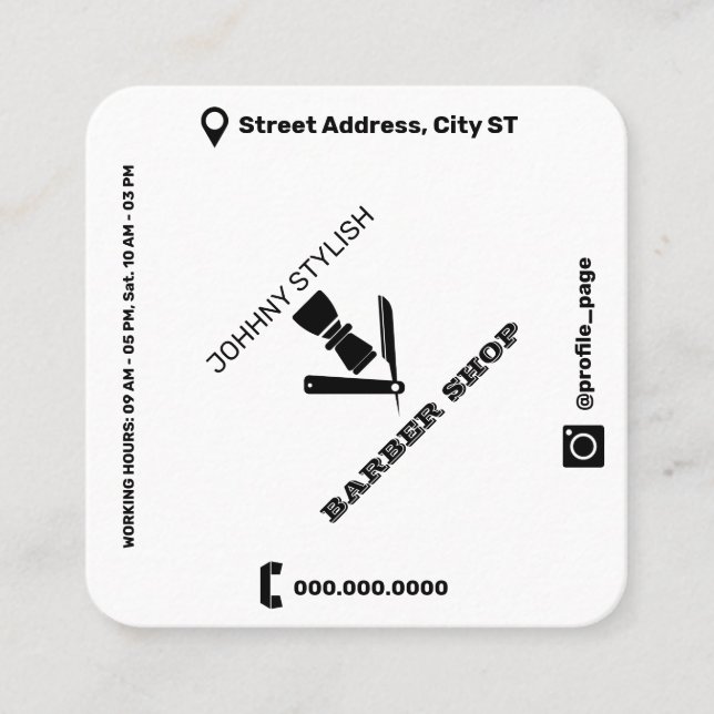 Tarjeta De Visita Cuadrada Tapa de estilo de Rhomboide blanco negro (Anverso)