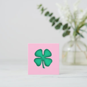 Tarjeta De Visita Cuadrada Tarjeta de negocios cuadrada rosa Lucky 4 Leaf Iri