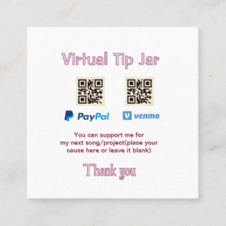 Tarjeta De Visita Cuadrada tarro de propinas virtual código q r donación de d