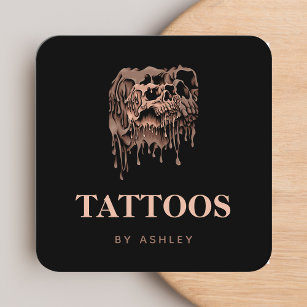 Tarjeta De Visita Cuadrada Tattoo Artist Studio Guay Melting Skull Gothic