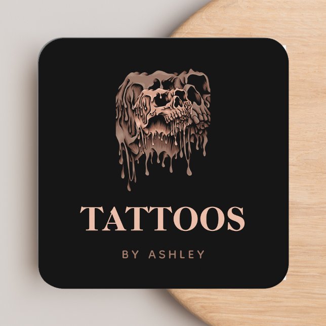 Tarjeta De Visita Cuadrada Tattoo Artist Studio Guay Melting Skull Gothic (Subido por el creador)