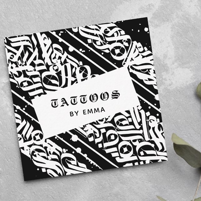 Tarjeta De Visita Cuadrada Tatuajes Por Tu Nombre Caligrafía Exótica Antigua (Subido por el creador)