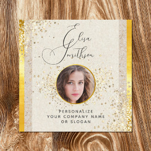 Tarjeta De Visita Cuadrada Taupe Gold Calligraphy Social Media QR Code Photo