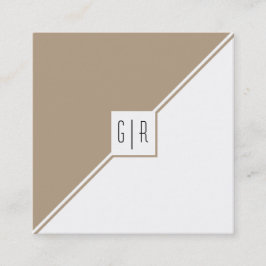 Tarjeta De Visita Cuadrada Taupe, triángulos blancos, monogramo geométrico mo