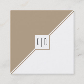 Tarjeta De Visita Cuadrada Taupe, triángulos blancos, monogramo geométrico mo