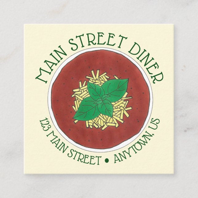 Tarjeta De Visita Cuadrada Tazón de tomate Basil Restaurante italiano Diner (Anverso)