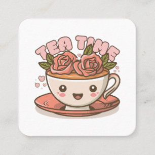 Tarjeta De Visita Cuadrada Té de Rosa Hora del Té Kawaii