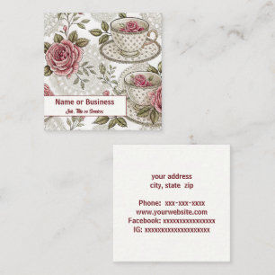 Tarjeta De Visita Cuadrada Té y rosas
