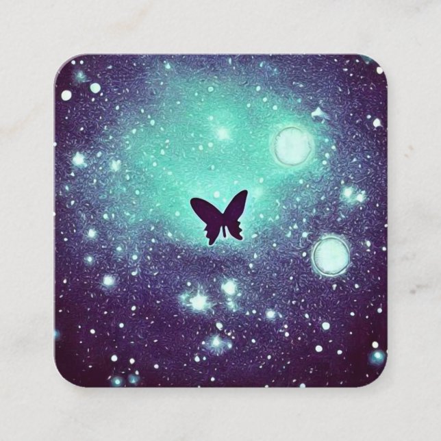 Tarjeta De Visita Cuadrada Teal Night Sky Butterfly (Anverso)