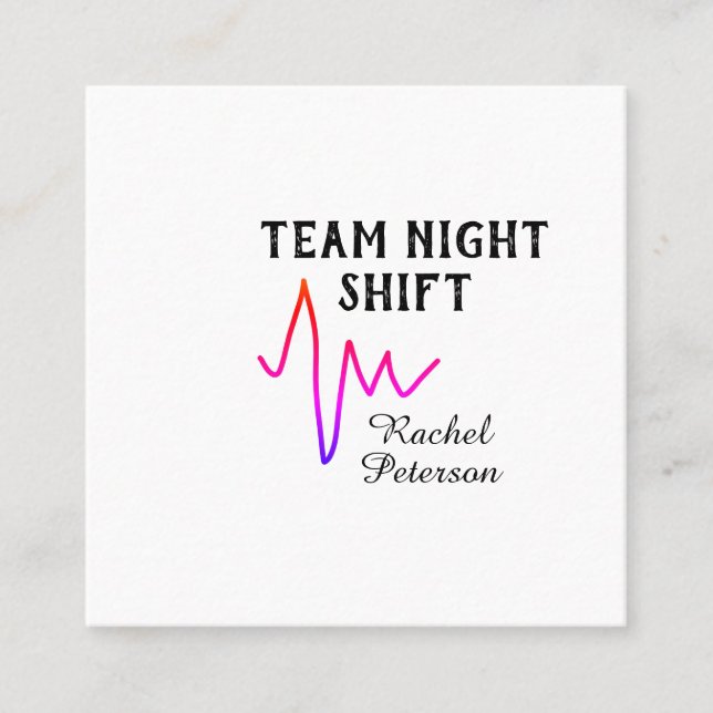 Tarjeta De Visita Cuadrada Team night shift nurse doctor medical name heart l (Anverso)
