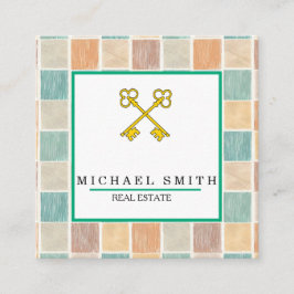 Tarjeta De Visita Cuadrada Tecla Vintage | Logotipo de clave de evaluación in