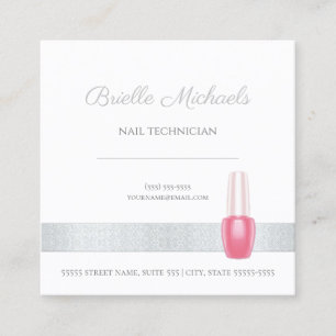 Tarjeta De Visita Cuadrada Técnico de uñas con esmalte rosa Diseño