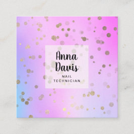 Tarjeta De Visita Cuadrada Técnico de uñas de oro holográfico