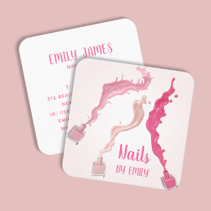 Tarjeta De Visita Cuadrada Técnico de uñas de Spa de salón de uñas rosa moder